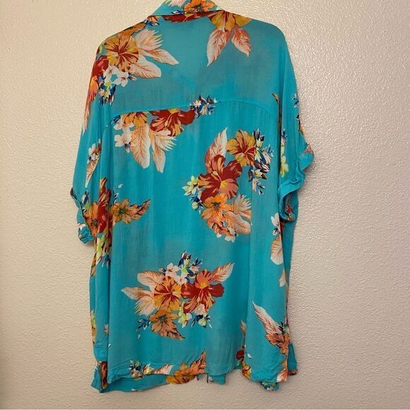 A.N.A. Aqua blue Hawaiian Tropical Button Up rayon lightweight blouse top L - Picture 3 of 8